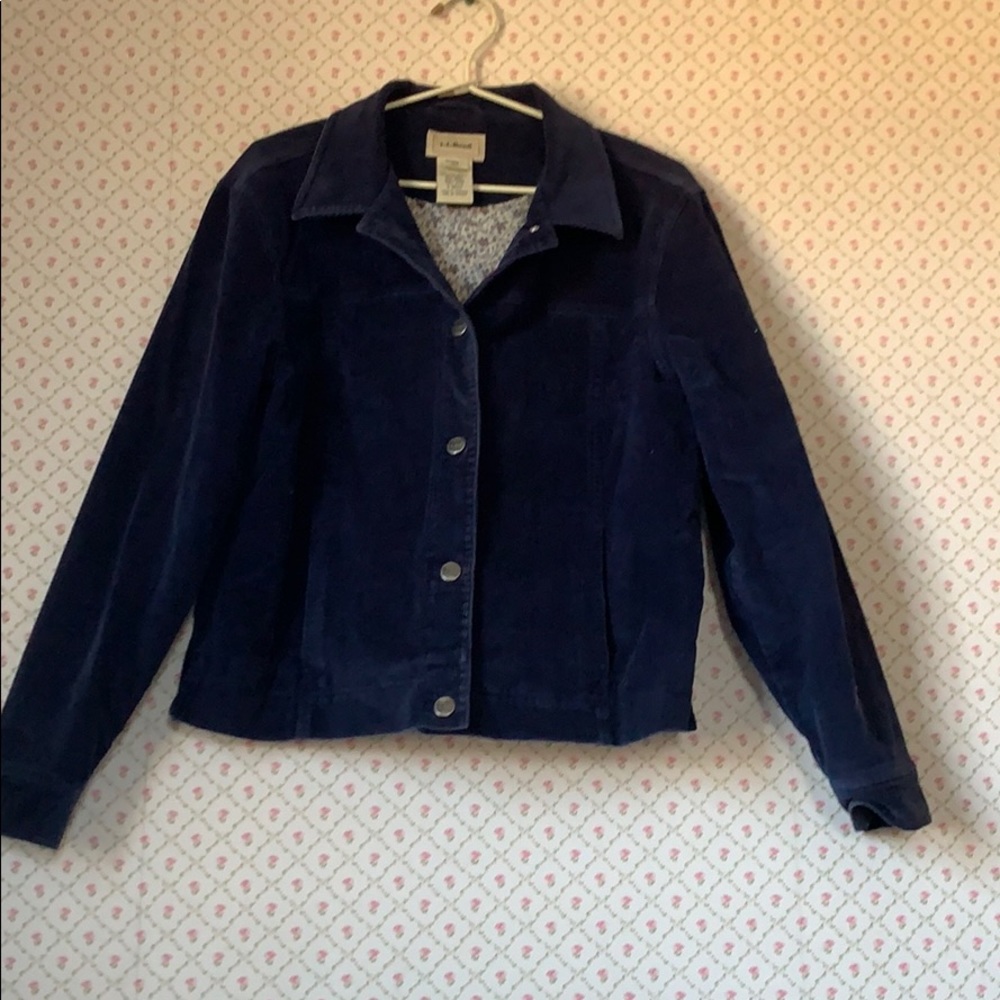 Navy corduroy coat with floral flannel interior